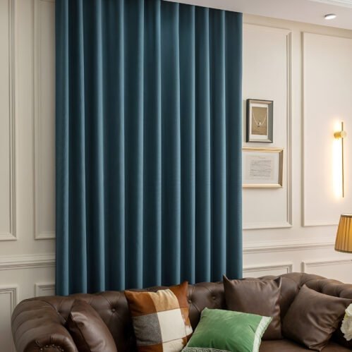 Rèm vải nhập khẩu Á Châu màu xanh đậm