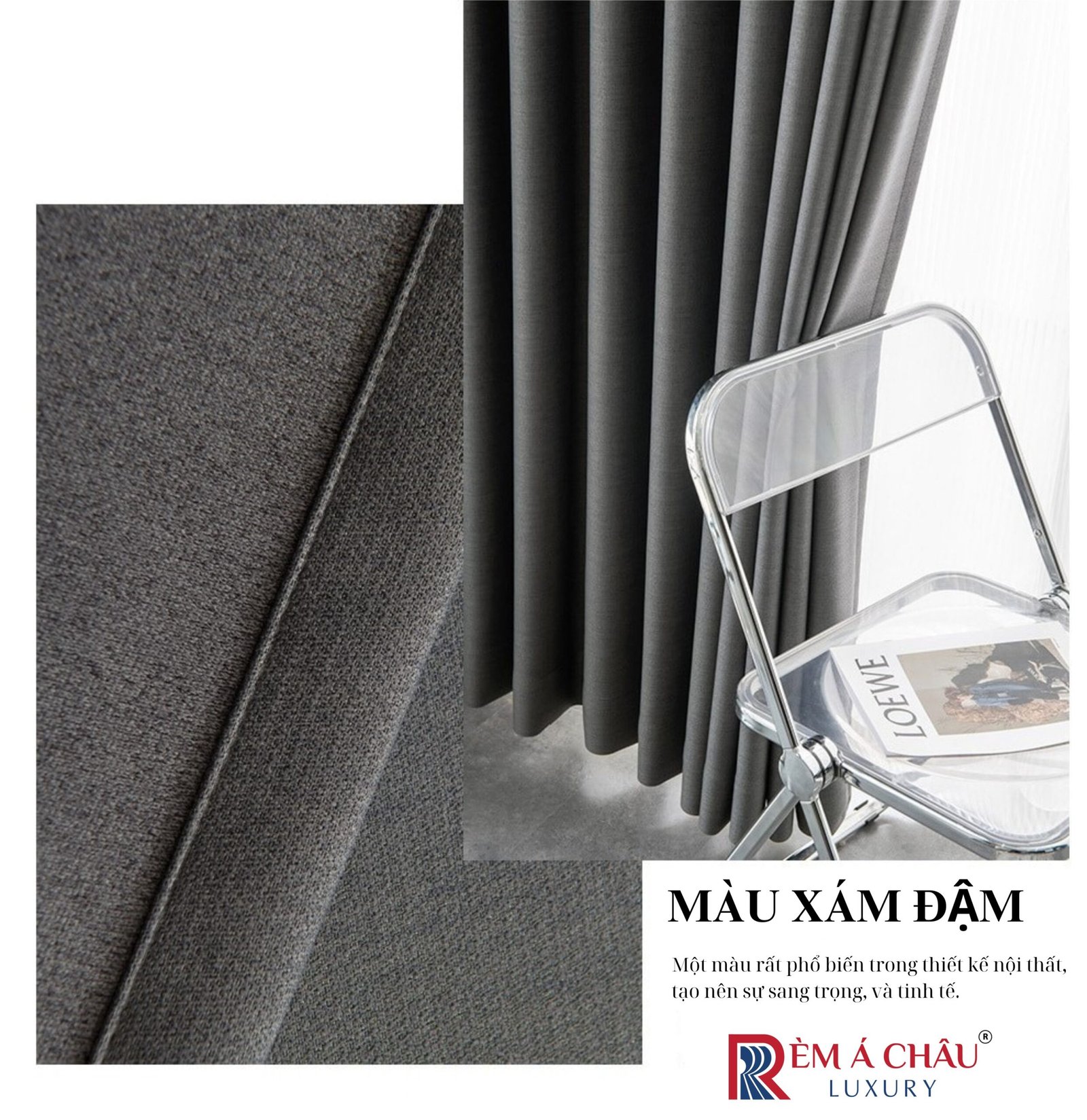 Rèm nhập khẩu Á Châu màu xám tối